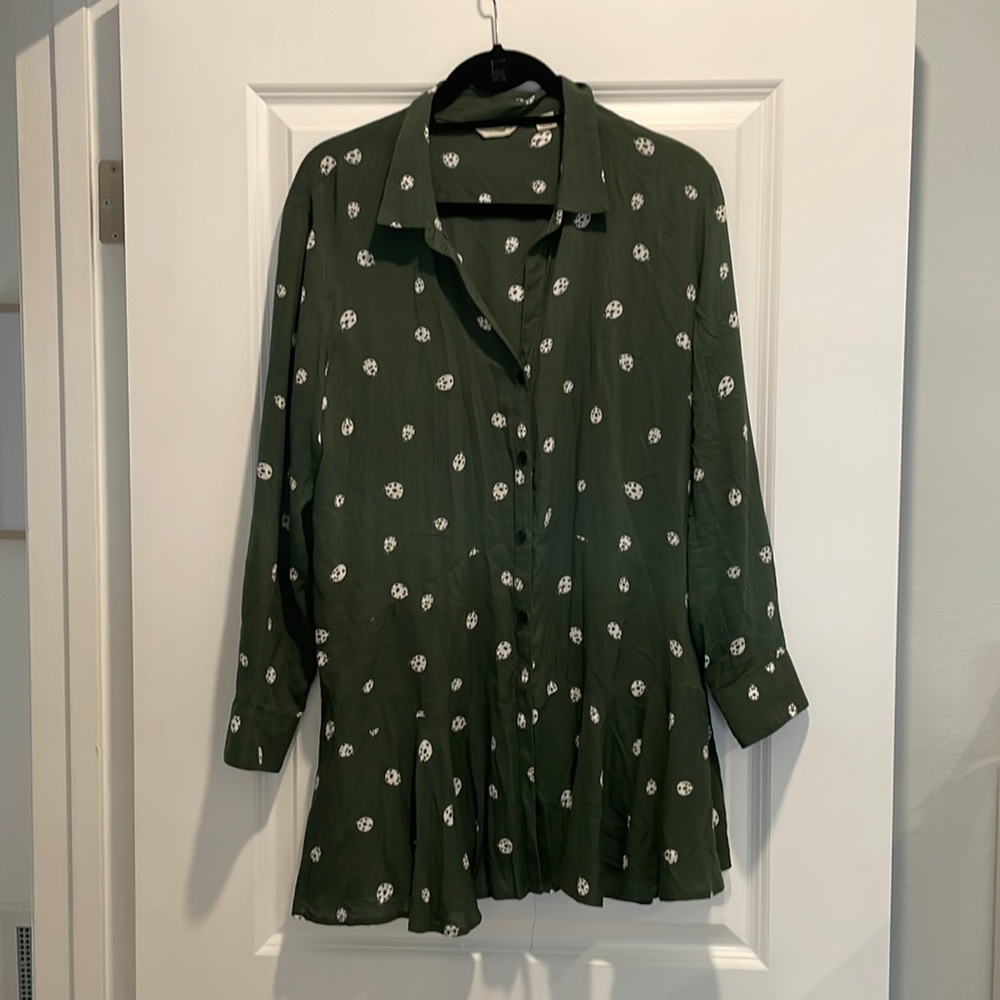 Anthropologie Olive Green Lady Bug Tunic Top Size Medium
